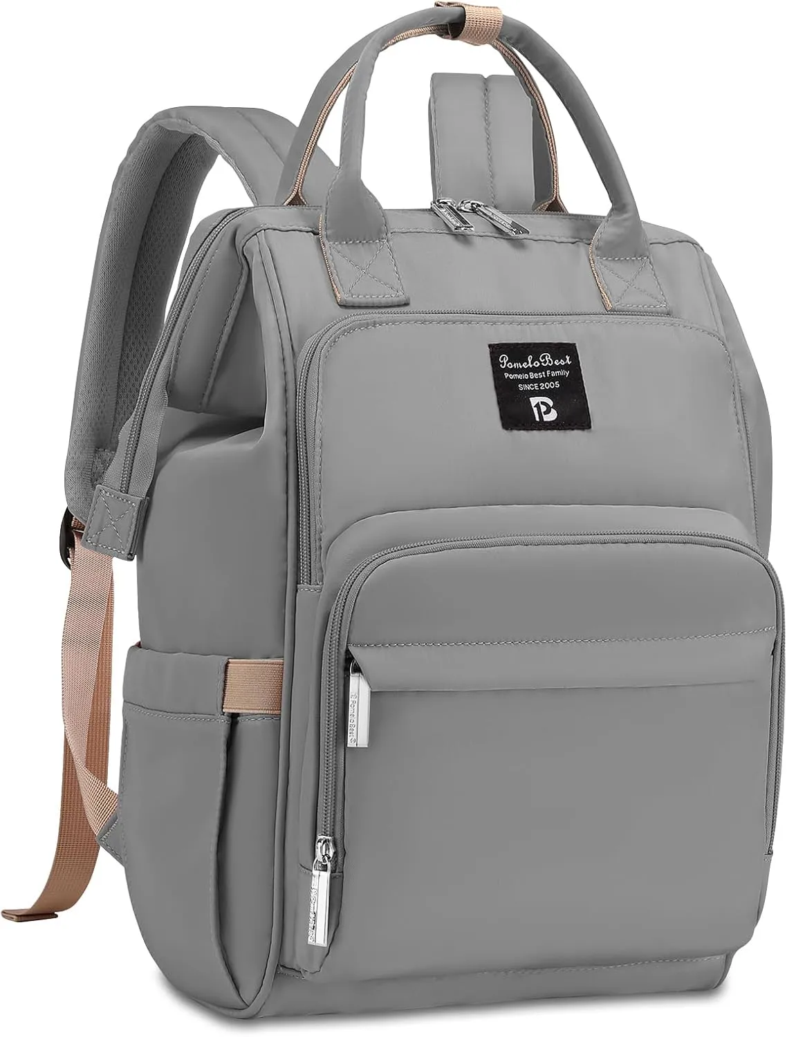 Pomelo Best Diaper Bag Backpack Stylish Waterproof Multifunctional Large Baby Bag with Changing Mat and Stroller Straps (Light Grey)
