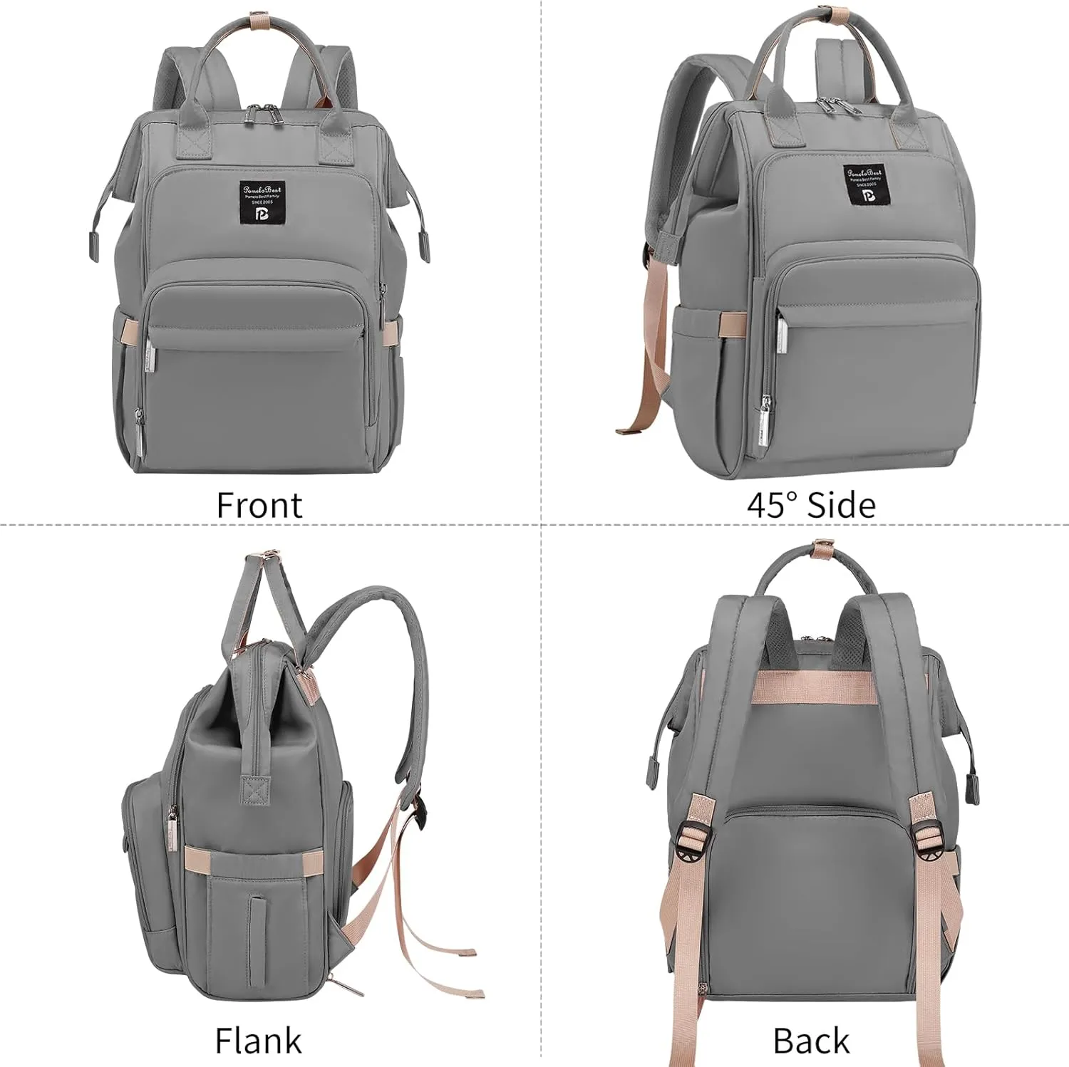Pomelo Best Diaper Bag Backpack Stylish Waterproof Multifunctional Large Baby Bag with Changing Mat and Stroller Straps (Light Grey)