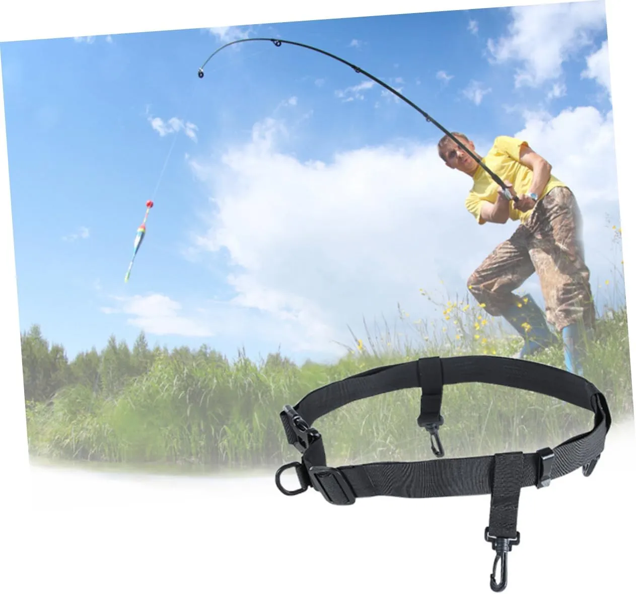 POPETPOP Waist Belt Fishing Tackle Accessories Adjustable Wader Wading Belt Safety Strap Black