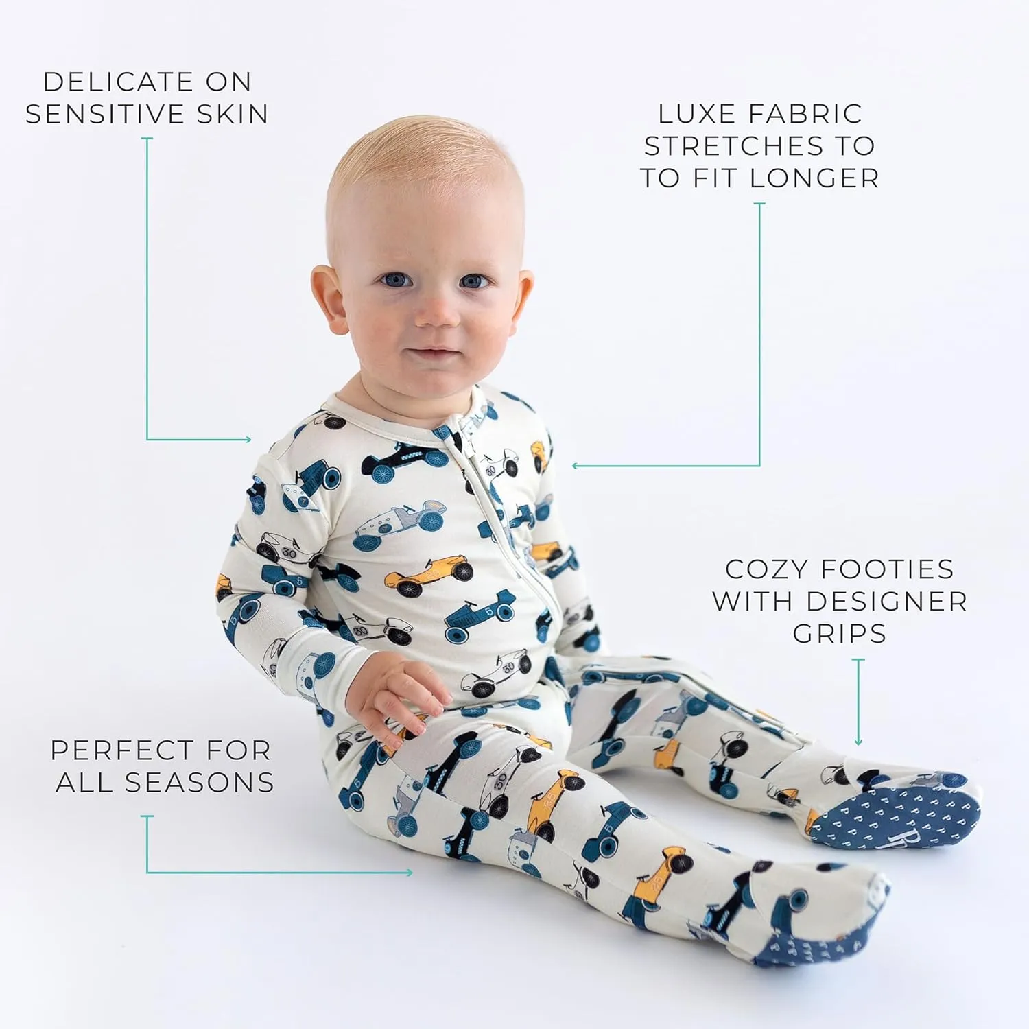 Posh Peanut Baby Boy Footie Pajamas - Soft Viscose Made from Bamboo 2 Way Zipper Sleepers & Onesies