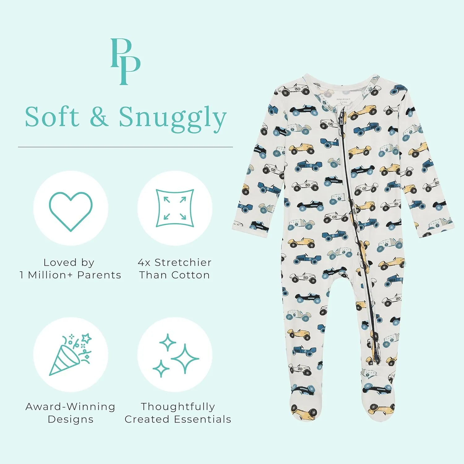 Posh Peanut Baby Boy Footie Pajamas - Soft Viscose Made from Bamboo 2 Way Zipper Sleepers & Onesies