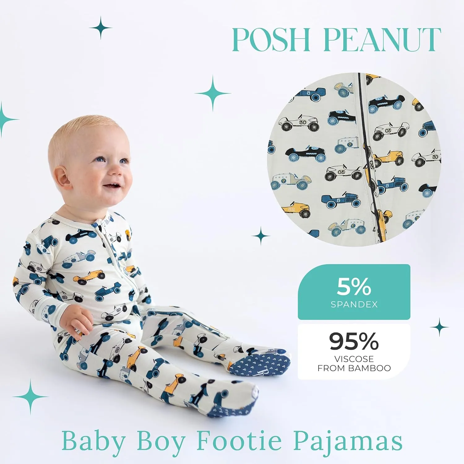 Posh Peanut Baby Boy Footie Pajamas - Soft Viscose Made from Bamboo 2 Way Zipper Sleepers & Onesies