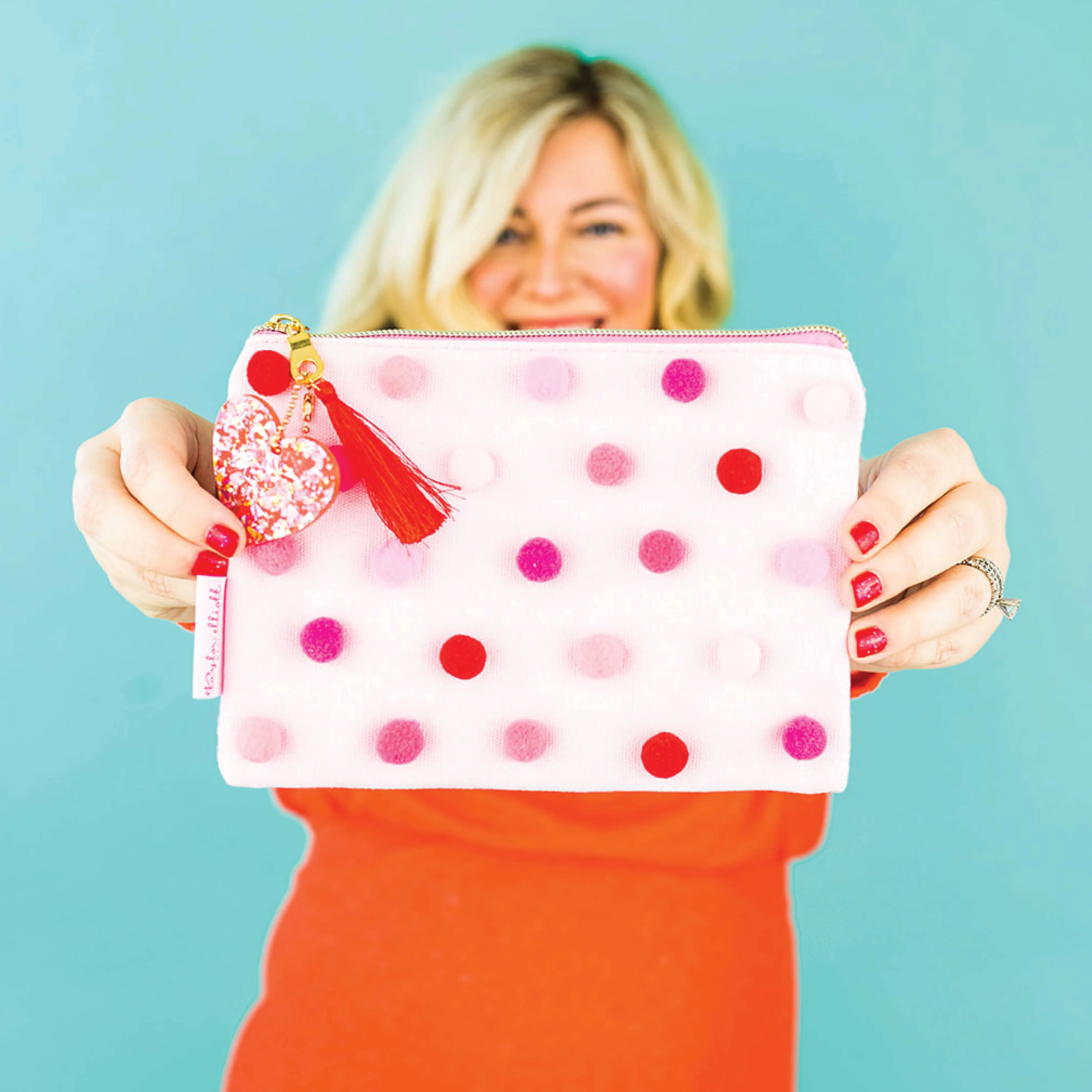 Pouch - Red   Pink Pom-Pom - Medium