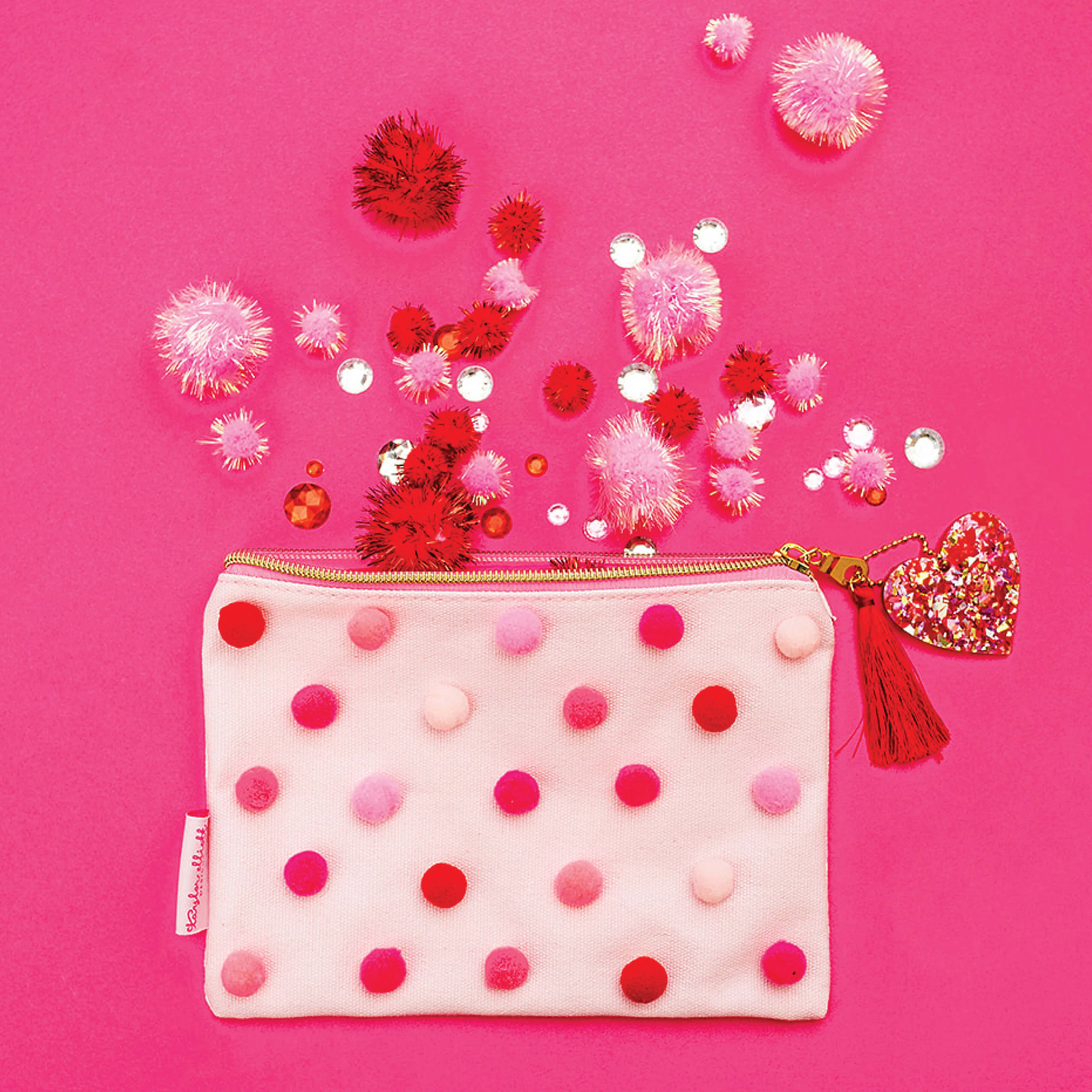Pouch - Red   Pink Pom-Pom - Medium