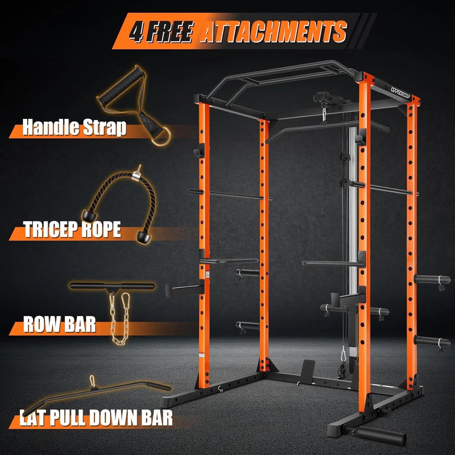Power Cage, Multi-Function Power Cage with Cable Pulley System & Cable Row, J-Hooks, Dip Handles, Weight Plate Storage, 1600 LBS Multi-Functional Squat Rack
