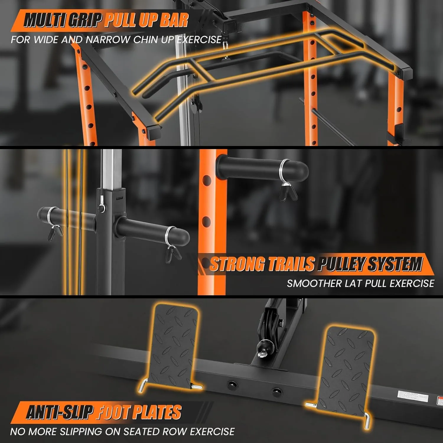 Power Cage, Multi-Function Power Cage with Cable Pulley System & Cable Row, J-Hooks, Dip Handles, Weight Plate Storage, 1600 LBS Multi-Functional Squat Rack