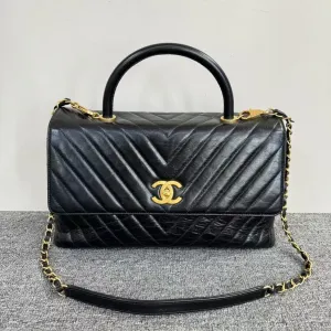Preloved Chanel Coco Handle Bag Black Leather Satchel/Top Handle Bag