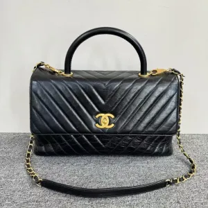 Preloved Chanel Coco Handle Bag Black Leather Satchel/Top Handle Bag