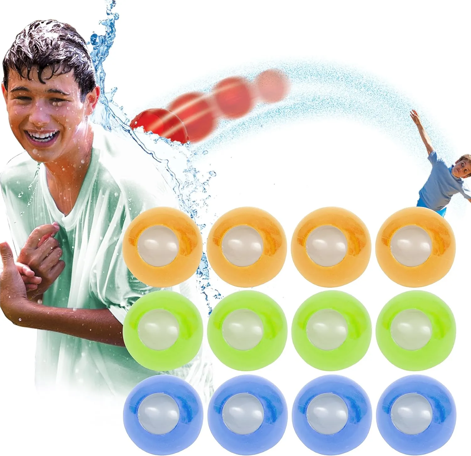 Prime Time Toys Hurricane Reusable Water Balls – 12-Pack Reusable Silicone Water Balloons with Self Sealing Quick Fill for Kids Age 5 , Safe No Magnets