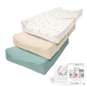 Primlect Muslin Changing Pad Cover for Boys Girls 100% Cotton Fitted Baby Diaper Changing Table 3 Pack Soft and Breathable for Standard Changing Table Topper 32"x16"