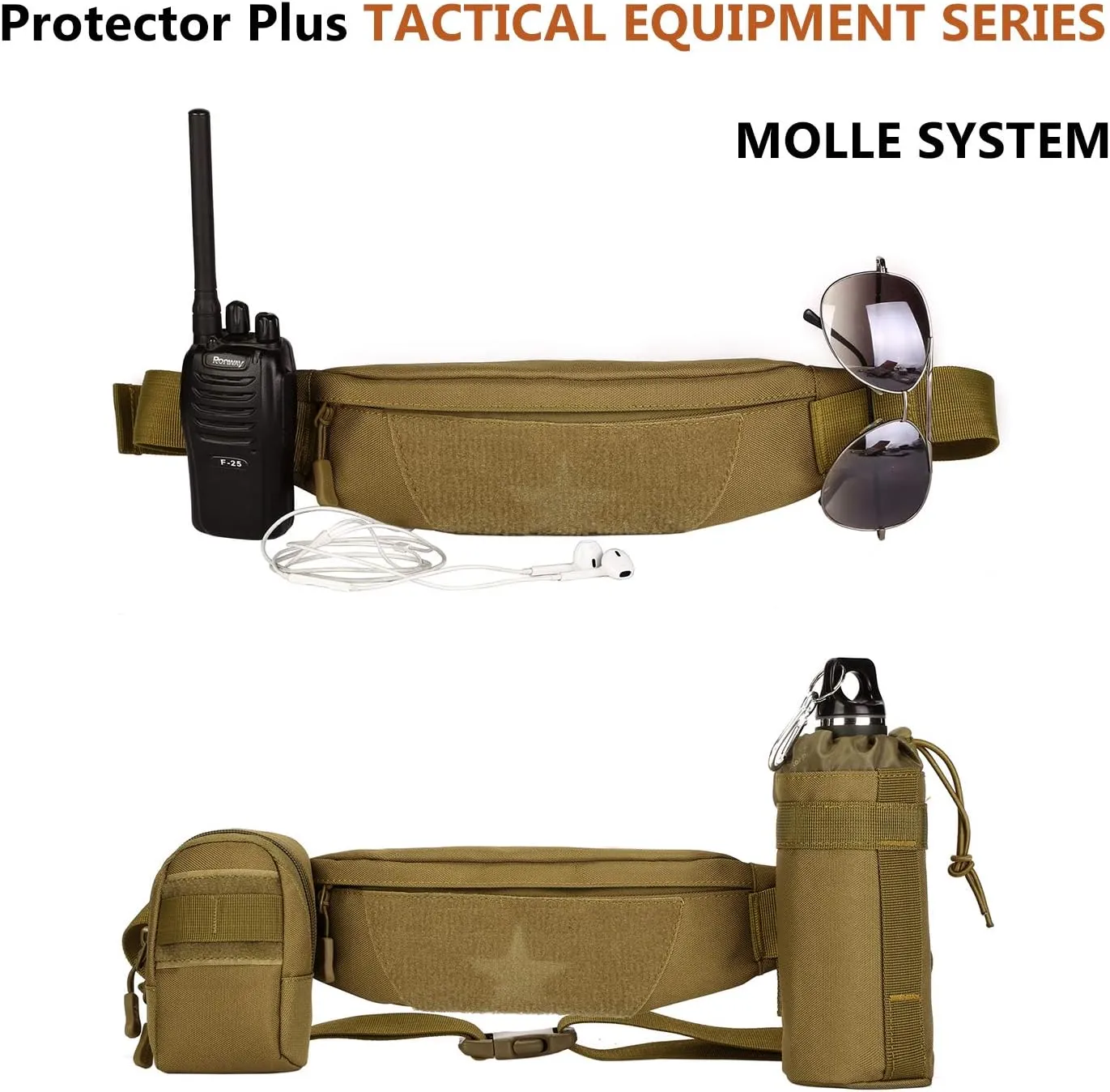 Protector Plus Tactical Running Waist Pack Belt Military Fitness Fanny Bag Sling Hip Bumbag MOLLE Army Lumbar Gear Pocket (Patch Included)