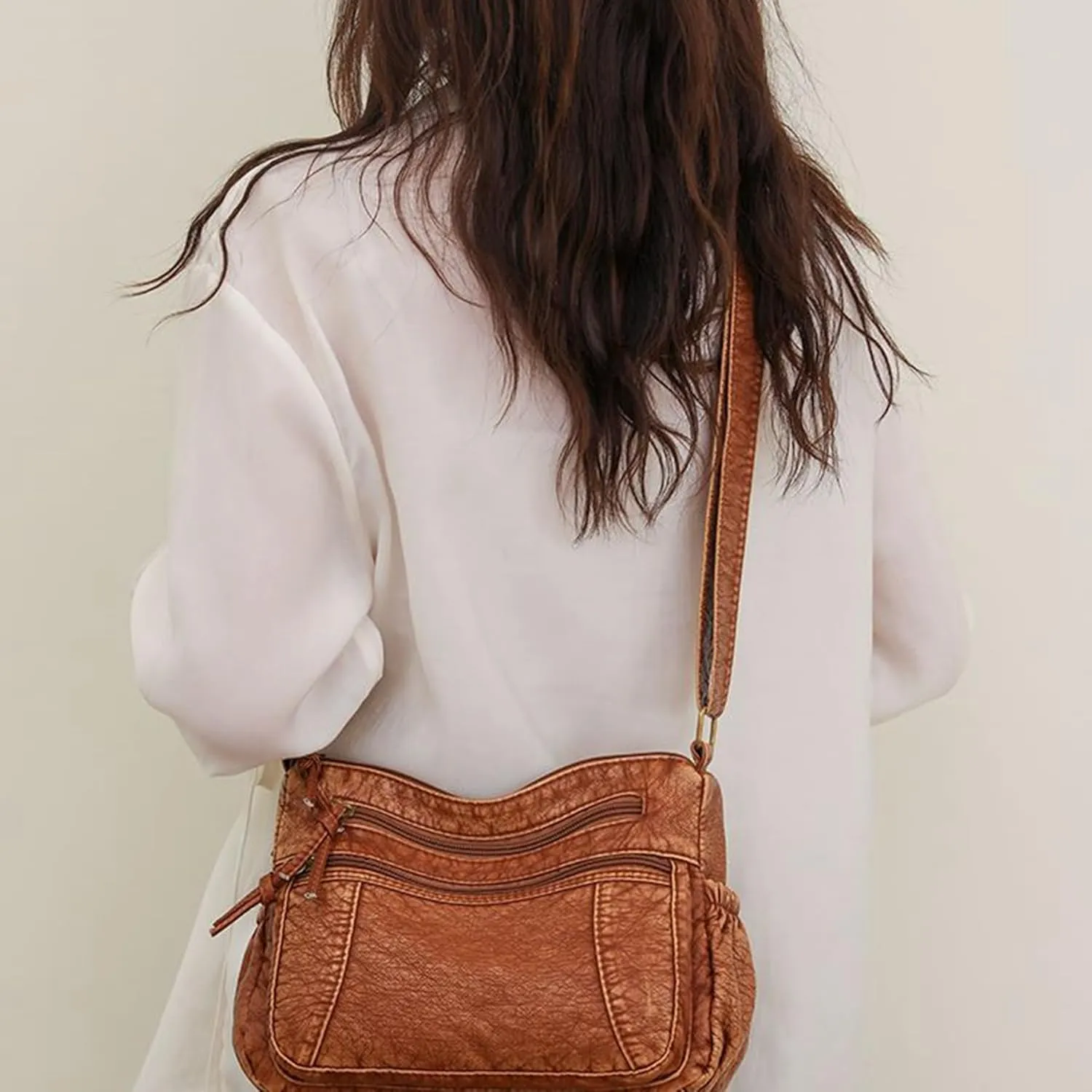 PU Leather Bags for Women, Multi-pockets Small Shoulder Bag with Zipper, Womens Tote Handbag for Work, Crossbody Purse