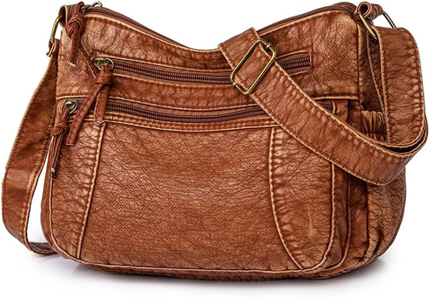 PU Leather Bags for Women, Multi-pockets Small Shoulder Bag with Zipper, Womens Tote Handbag for Work, Crossbody Purse