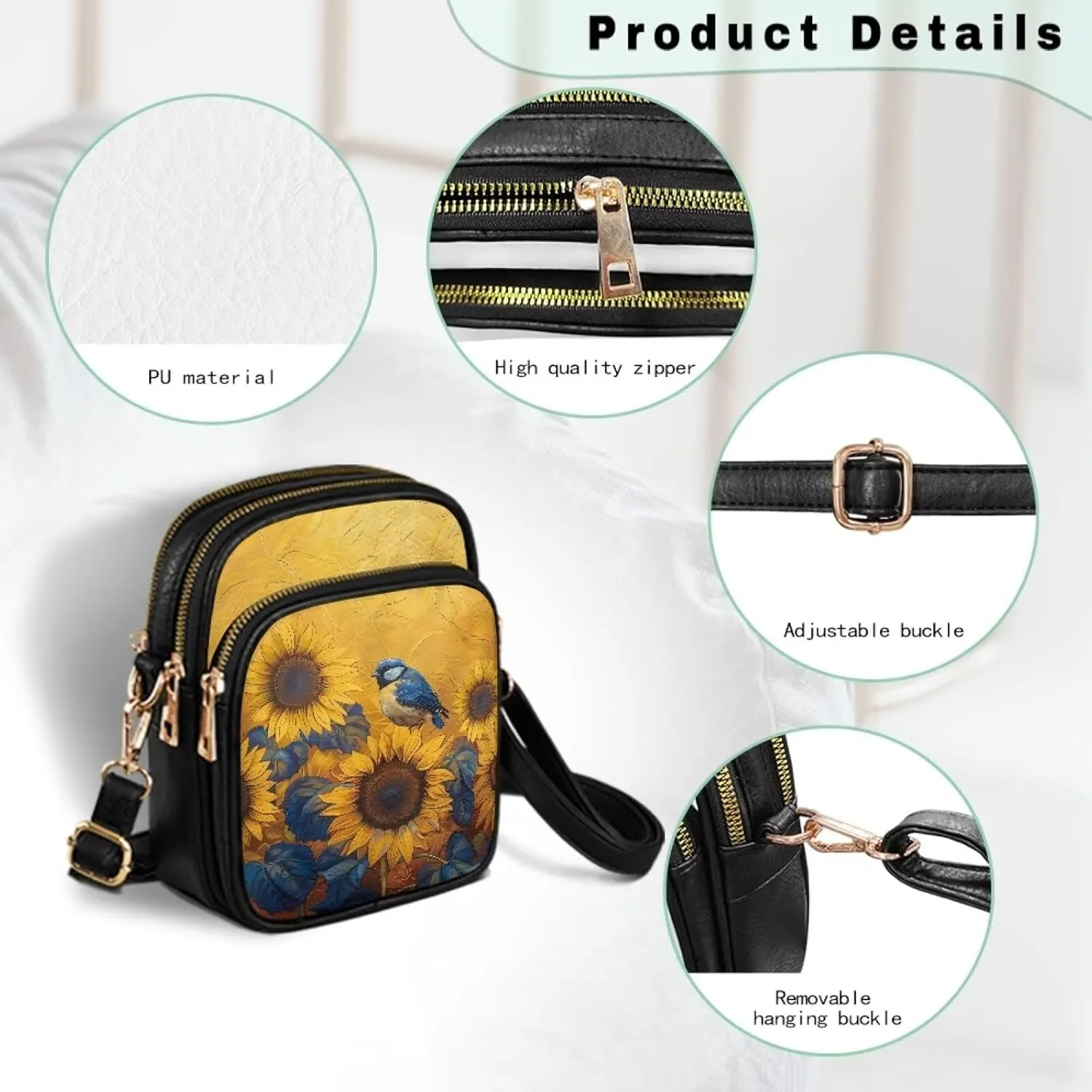 PU Leather Crossbody Bags for Women Ladies Lightweight Cross Body Shoulder Purses Handbag with Muti Zipper Pockets