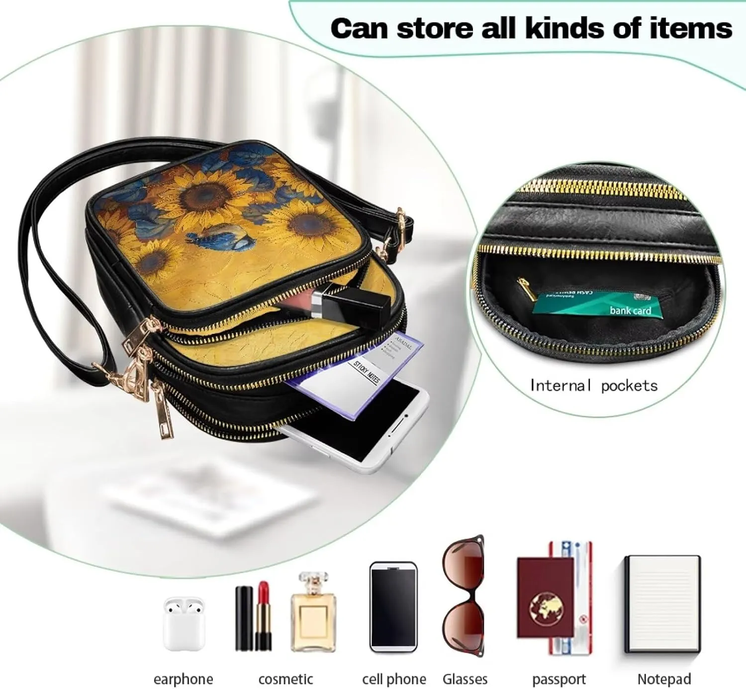 PU Leather Crossbody Bags for Women Ladies Lightweight Cross Body Shoulder Purses Handbag with Muti Zipper Pockets