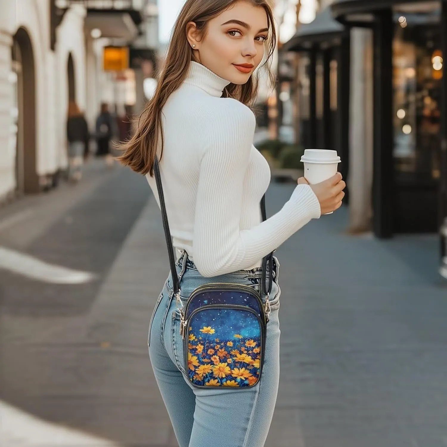 PU Leather Crossbody Purses for Women Ladies Small Sling Shoulder Messenger Bag Casual Travel with Muti Zip Pocket
