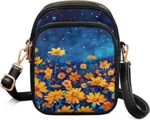 PU Leather Crossbody Purses for Women Ladies Small Sling Shoulder Messenger Bag Casual Travel with Muti Zip Pocket