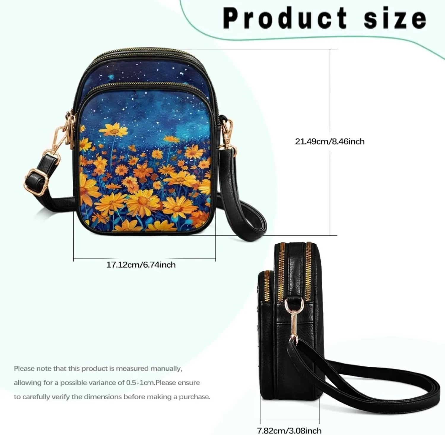 PU Leather Crossbody Purses for Women Ladies Small Sling Shoulder Messenger Bag Casual Travel with Muti Zip Pocket