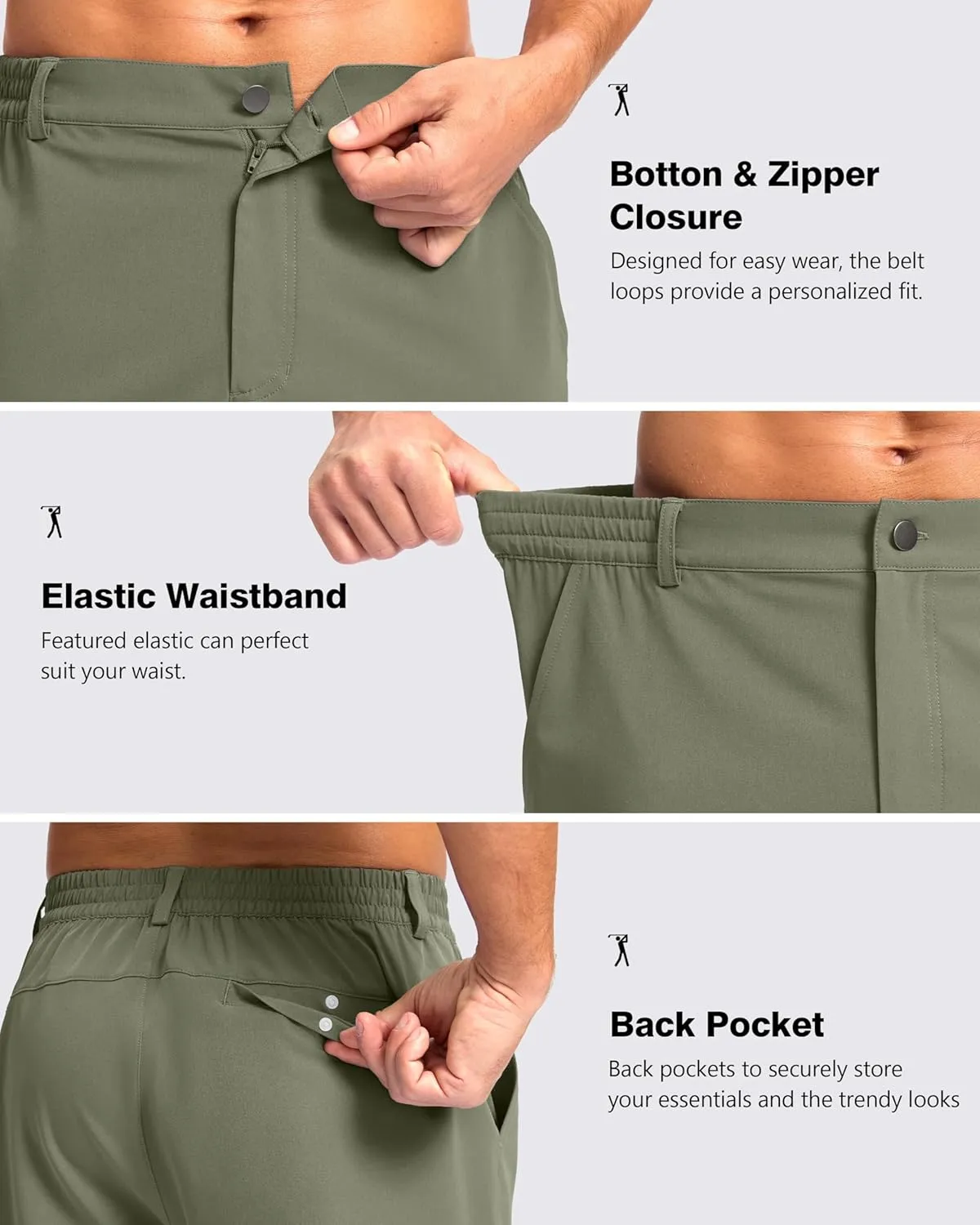 Pudolla Men's Casual Shorts 7"/9" Lightweight Golf Shorts with 3 Pockets Stretch Quick Dry Comfy Work Shorts