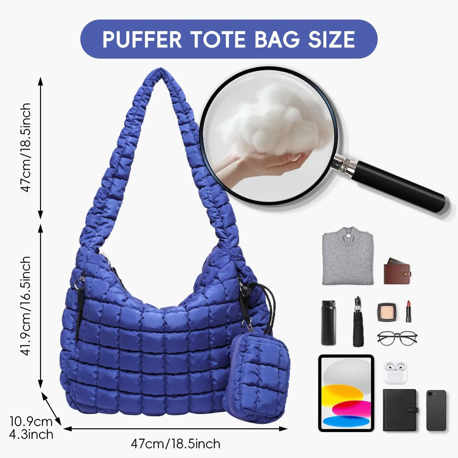 Puffer Tote Bag for Women, Large Quilted Puffer Bag with Pouch, Puffy Quilted Hobo Bag, Puff Crossbody Purse