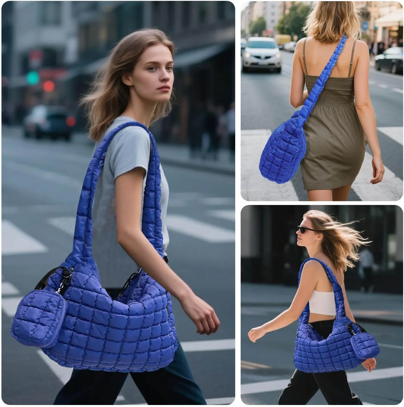 Puffer Tote Bag for Women, Large Quilted Puffer Bag with Pouch, Puffy Quilted Hobo Bag, Puff Crossbody Purse