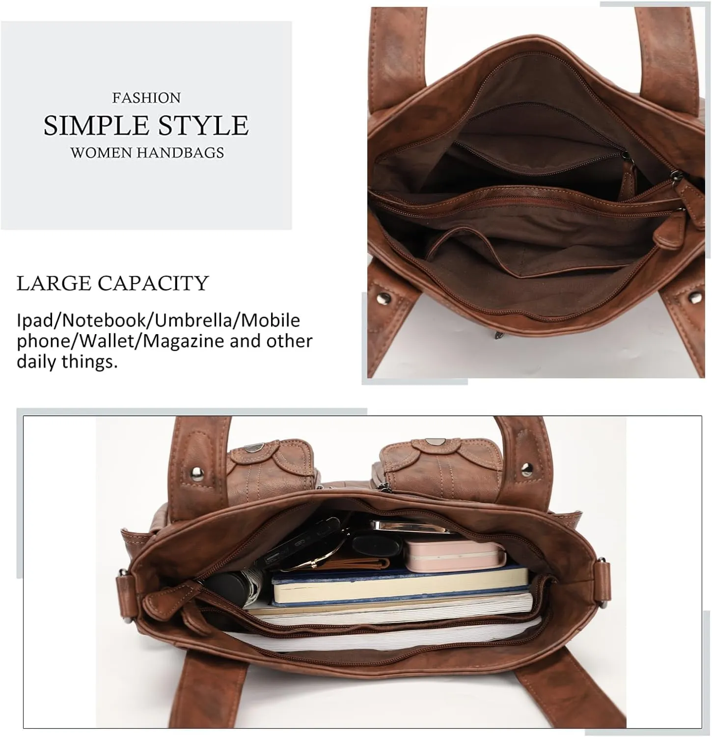 Purses and Handbags for Women Large Hobo Shoulder Bags Soft PU Leather Multi-Pocket Tote Bag