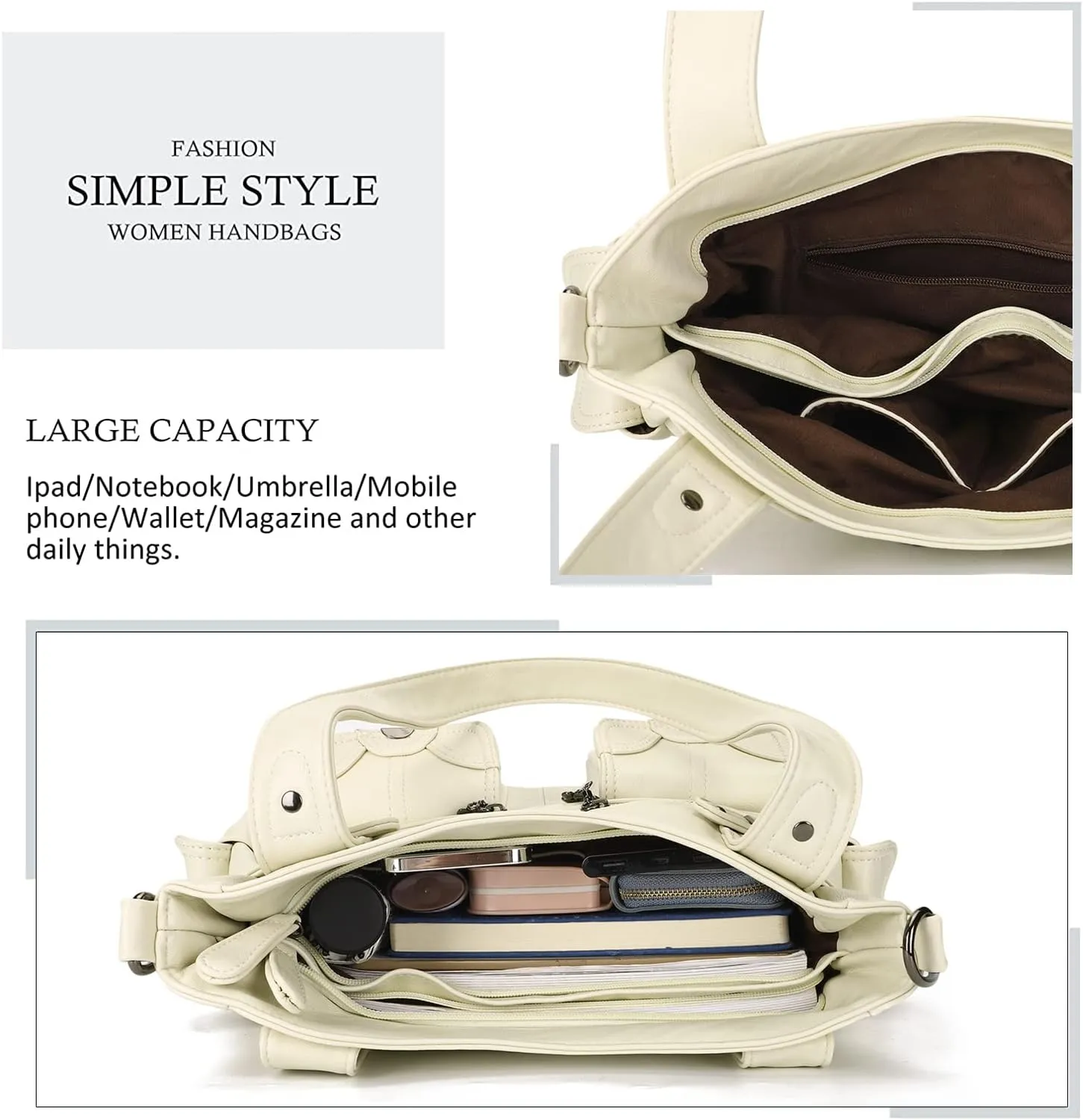 Purses and Handbags for Women Large Hobo Shoulder Bags Soft PU Leather Multi-Pocket Tote Bag