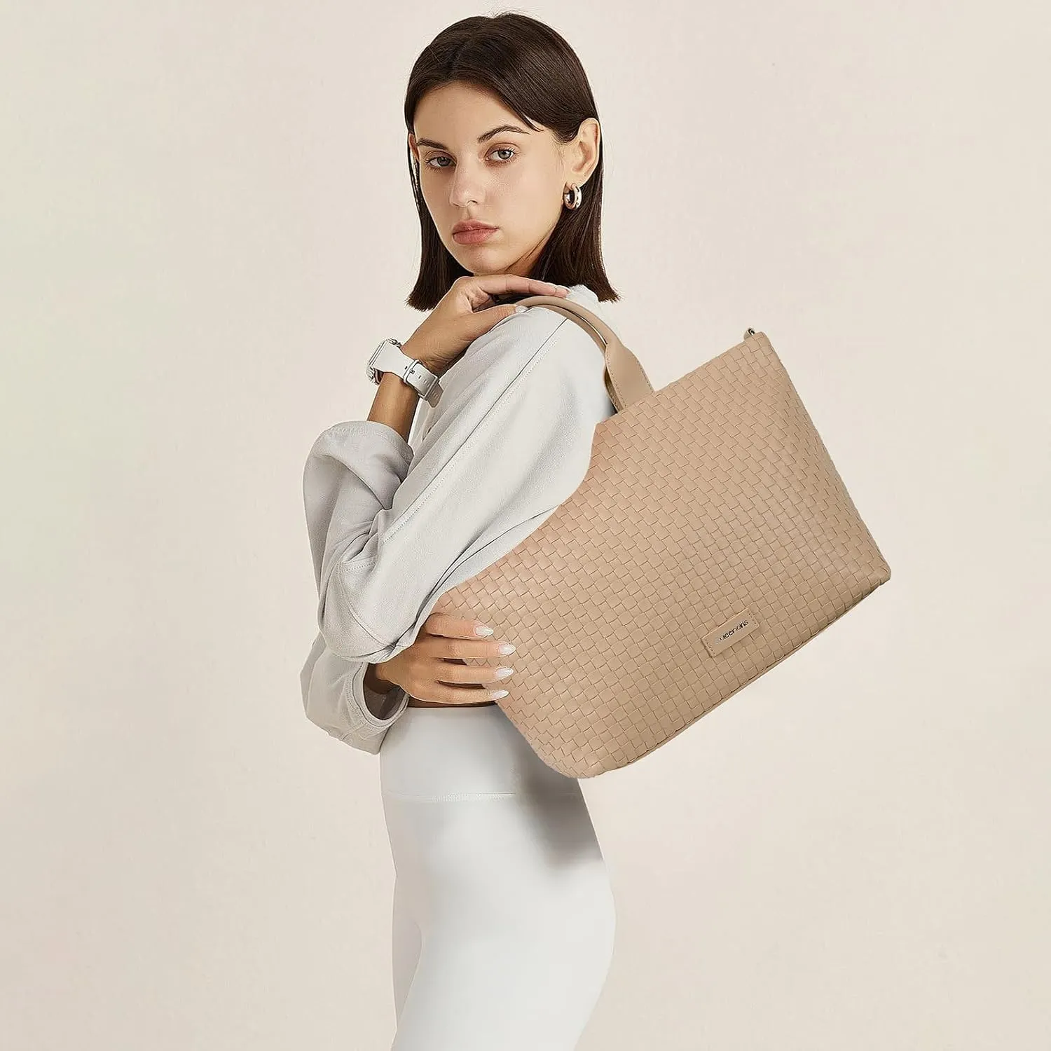 Queenoris Woven Bag for Women, Vegan Leather Tote Bag Summer Beach Fashion Shopper Handbag and Purse Handmade Crossbody Bag
