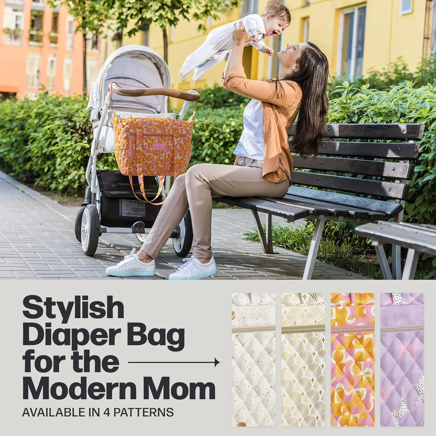 Quilted Diaper Bag With Insulated Bottle Pockets, Functional & Fashionable Tote Diaper Bag for Women