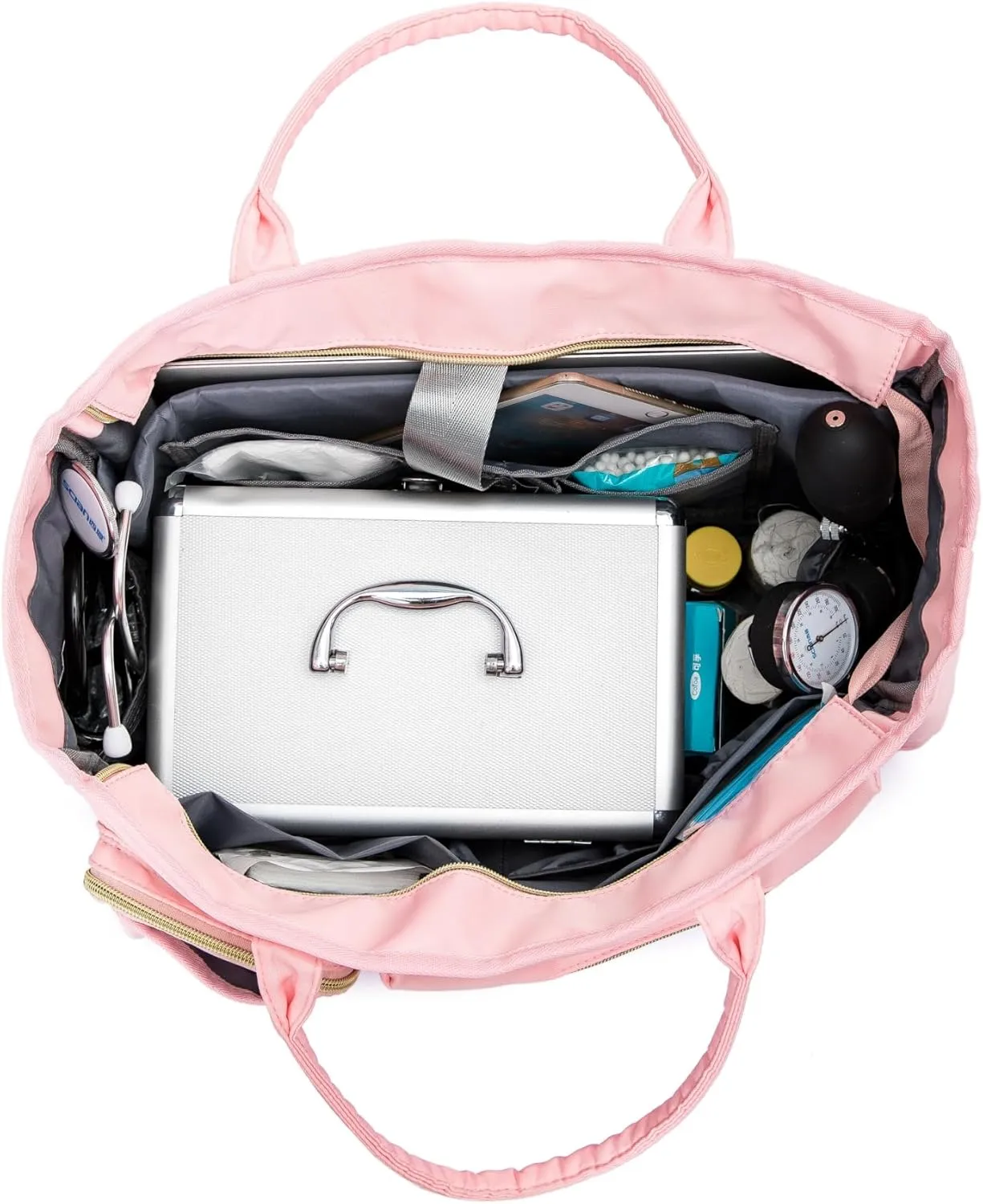 Rabjen Nurse Tote Bag for Work with Padded 15.6” Laptop Sleeve, Medical Supplies Shoulder Bag for Home Health Care