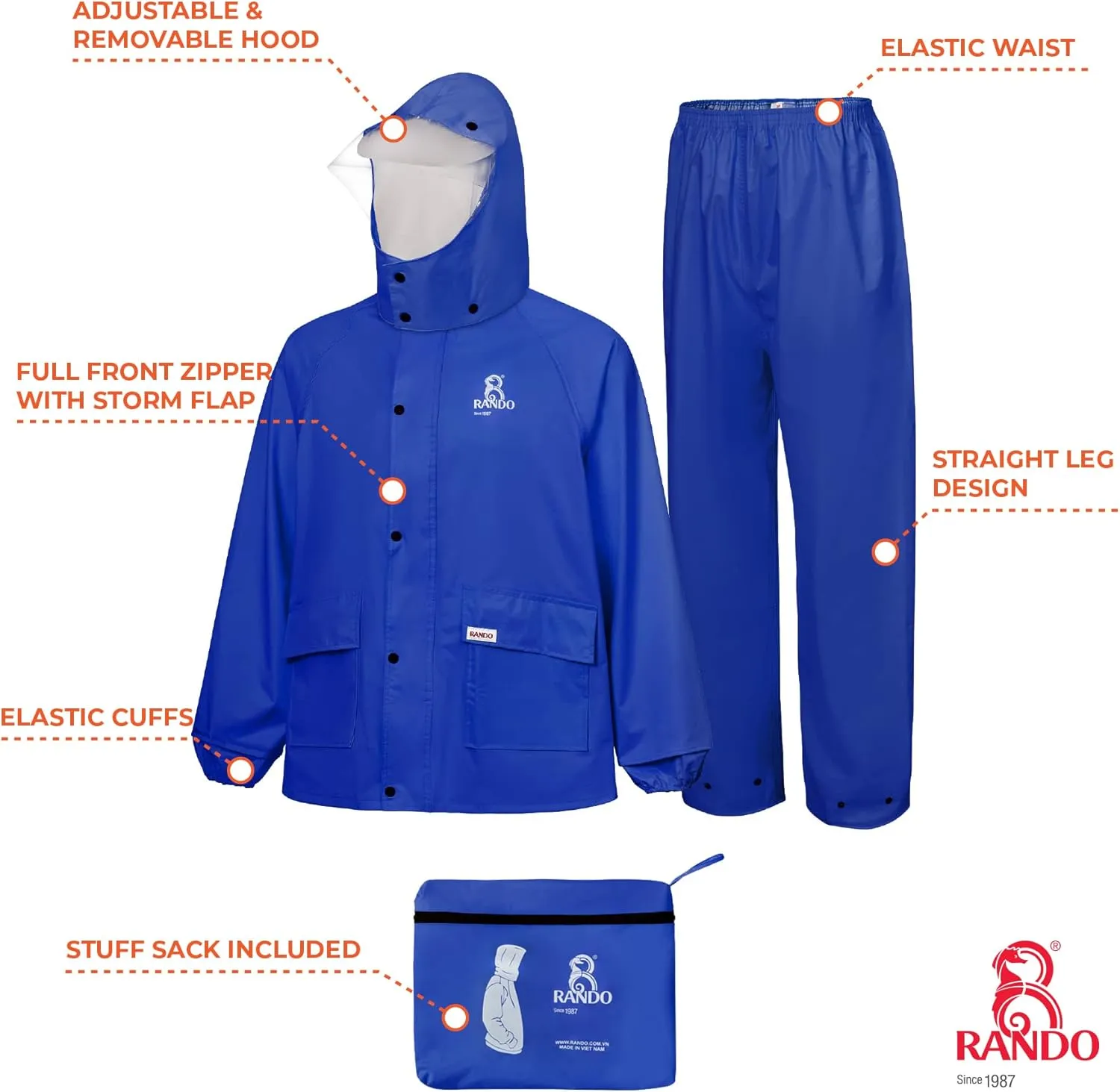 RANDO Rain Suits For Men And Women Waterproof | Motorcycle Rain Gear | Heavy Duty Rainwear (BST)