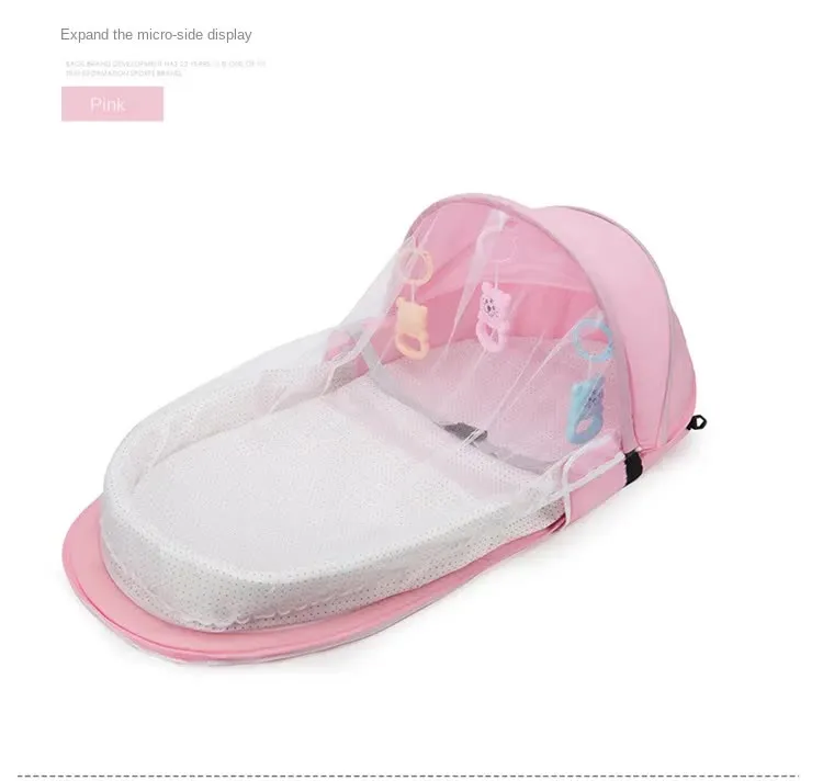 Red Portable Multi-Purpose Baby Bed and Diaper Backpack - Lightweight, Waterproof, Canvas   Polyester Material, Travel Essential for Moms(With mosquito net and small toys)