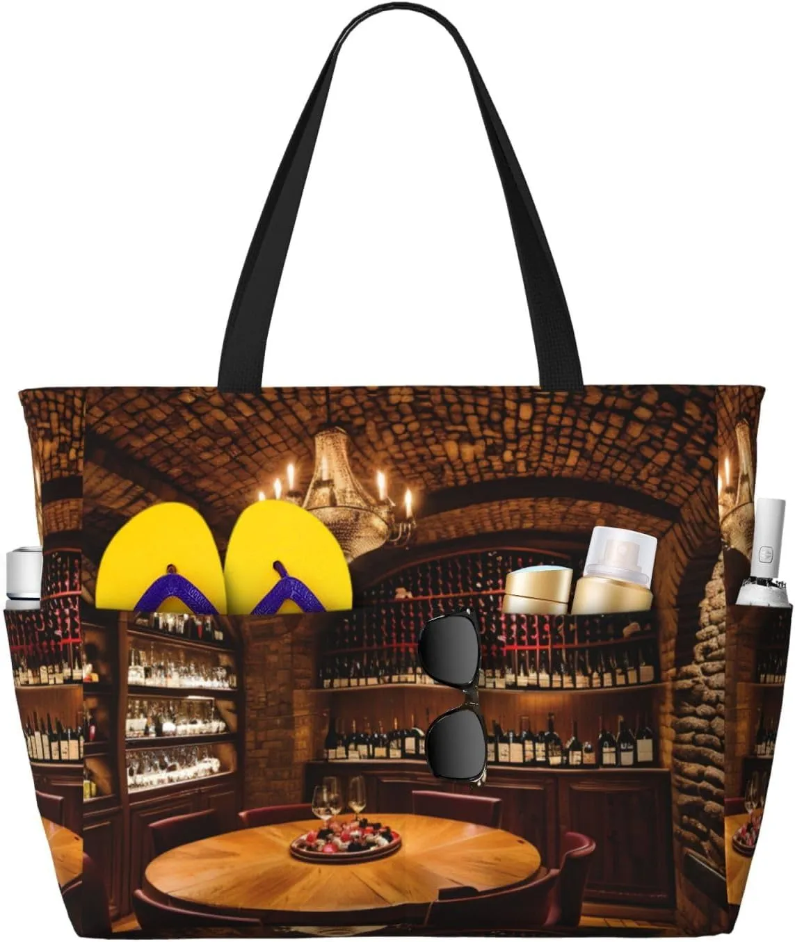 Red Wine Cellar picture Print Unisex Large Capacity Beach Travel Bag Vacation Picnic Sport Tote Portable Gym Bag