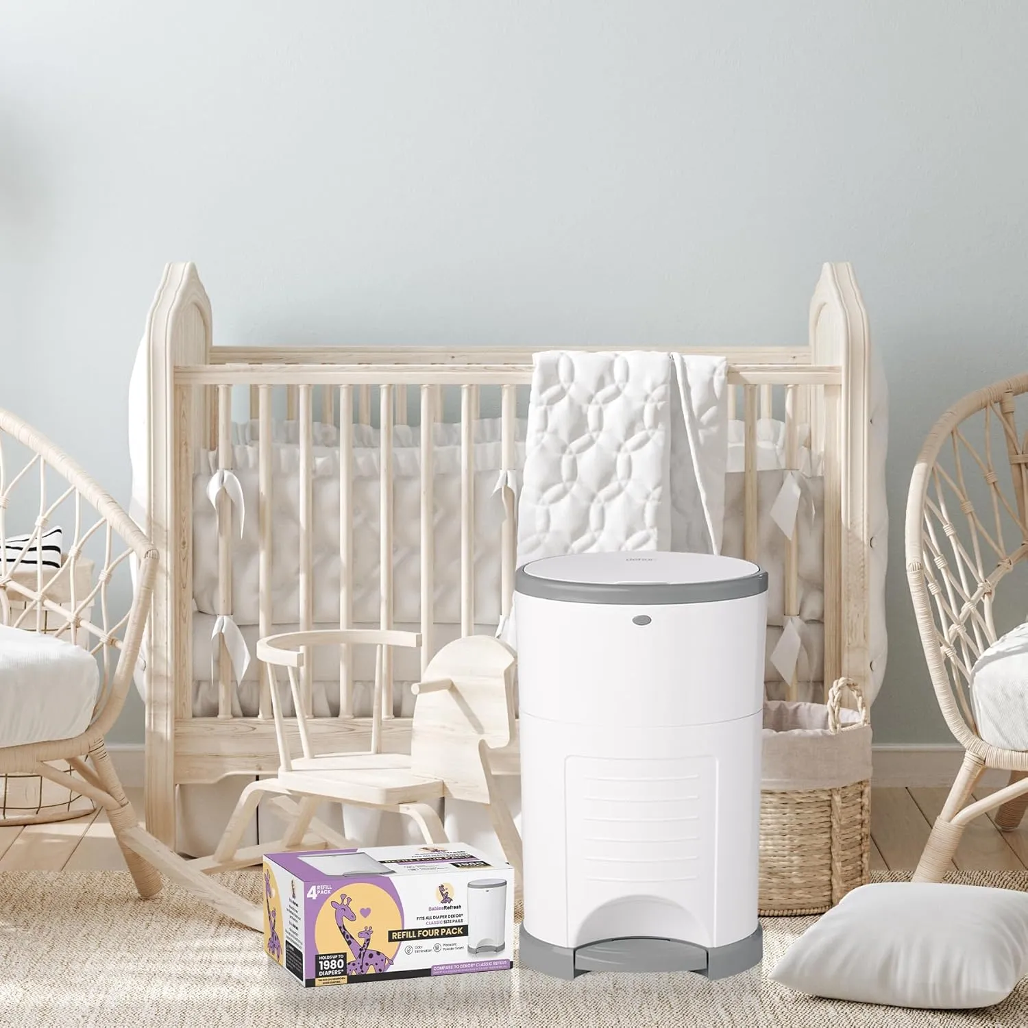 Refills Compatible with DEKOR CLASSIC Diaper Pail Refills | 4 Pack | Diaper Pail Odor Eliminator| Fresh Powder Scent | Each Diaper Bag Refill Holds up to 1980 Diapers | Diaper bin refill