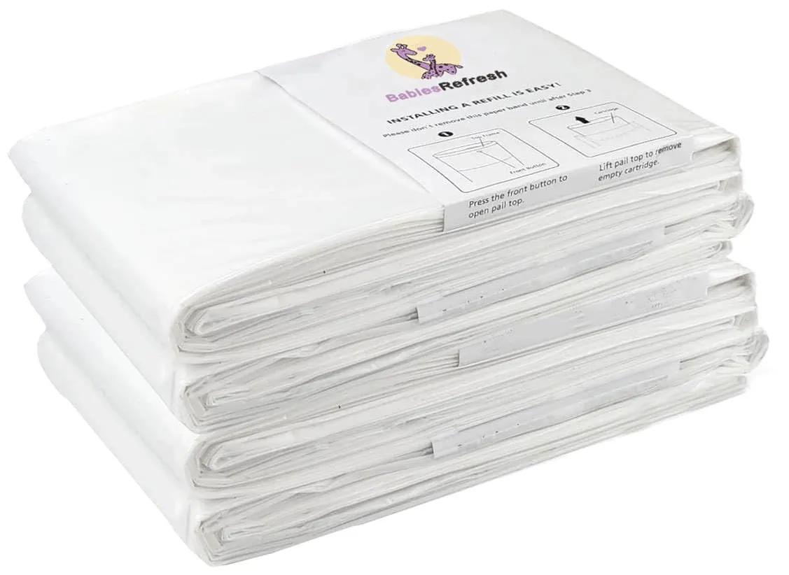 Refills Compatible with DEKOR CLASSIC Diaper Pail Refills | 4 Pack | Diaper Pail Odor Eliminator| Fresh Powder Scent | Each Diaper Bag Refill Holds up to 1980 Diapers | Diaper bin refill