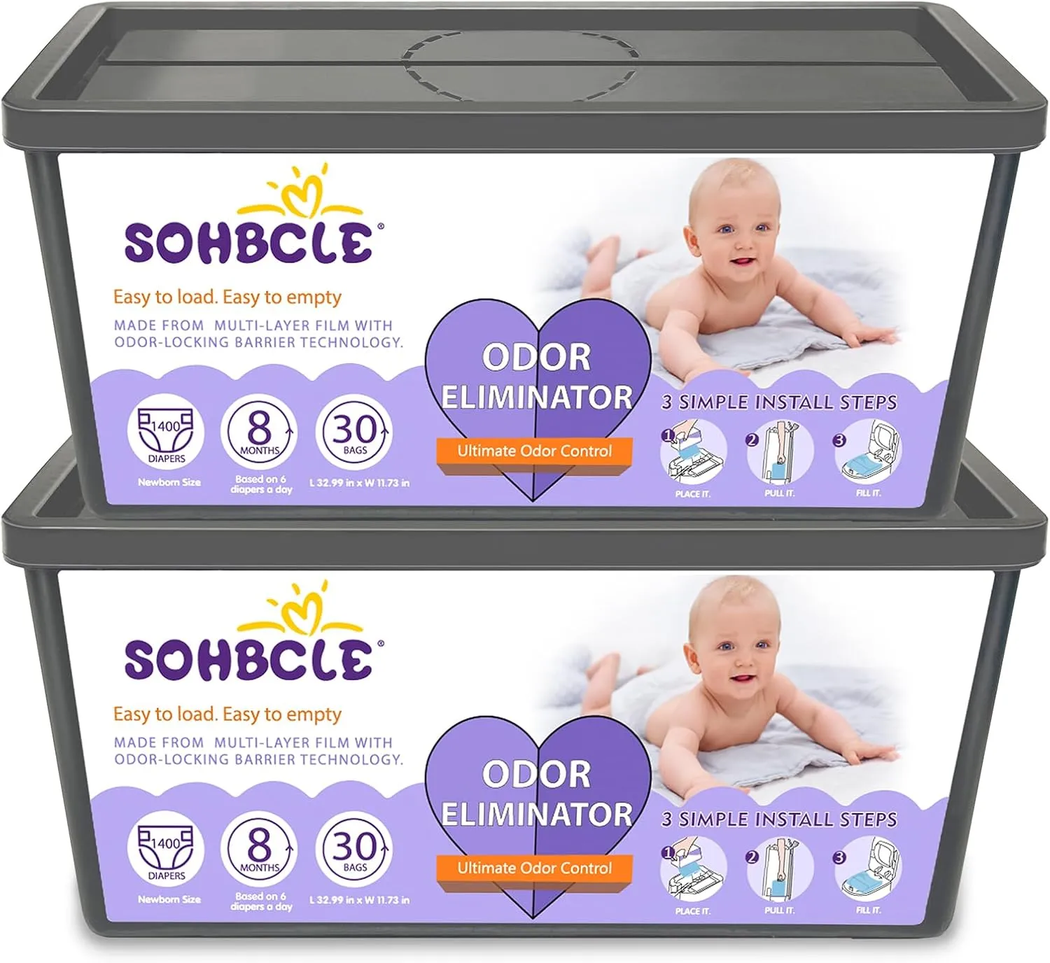 Refills Compatible with Genie Easy Roll Signature Diaper Pail and Platinum Diaper Pail, 60 Bags Hold up to 2800 Newborn Diapers, Extra Thickness Powerful Odor Eliminate, Fresh Fragrance Easy to Use