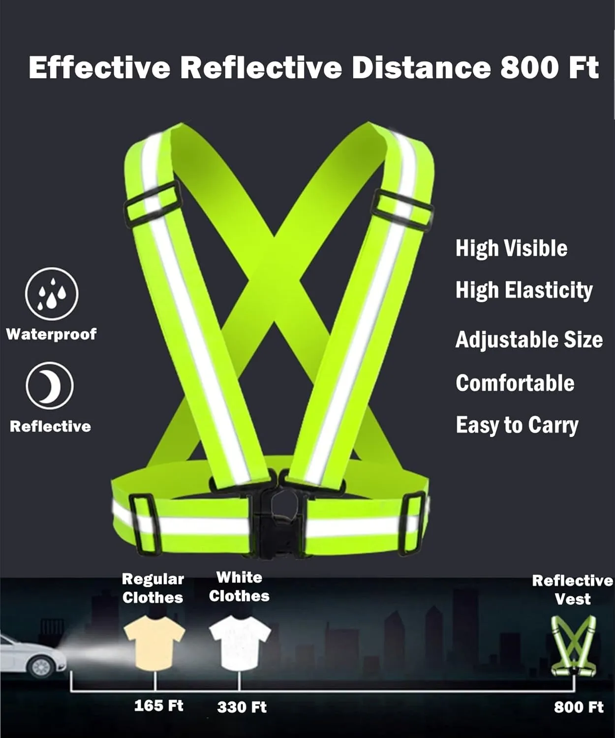 Reflective Strap Safety Vest Gear - 2-10 Pack Adjustable High Visible Reflective Running Gear for Women Men Night