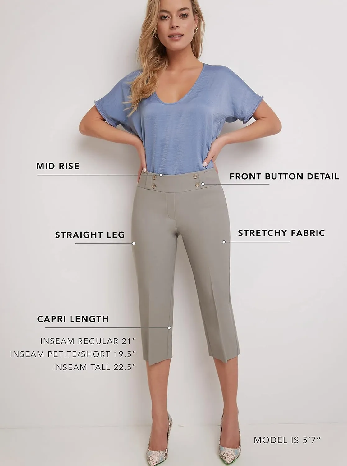 Rekucci Women's Ease into Comfort Capri with Button Detail