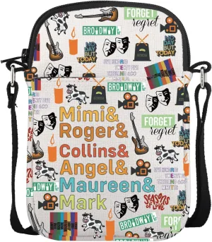 Rent Names List Crossbody Bag BW Musicals Inspired Gift Musical Theater Lover Gift