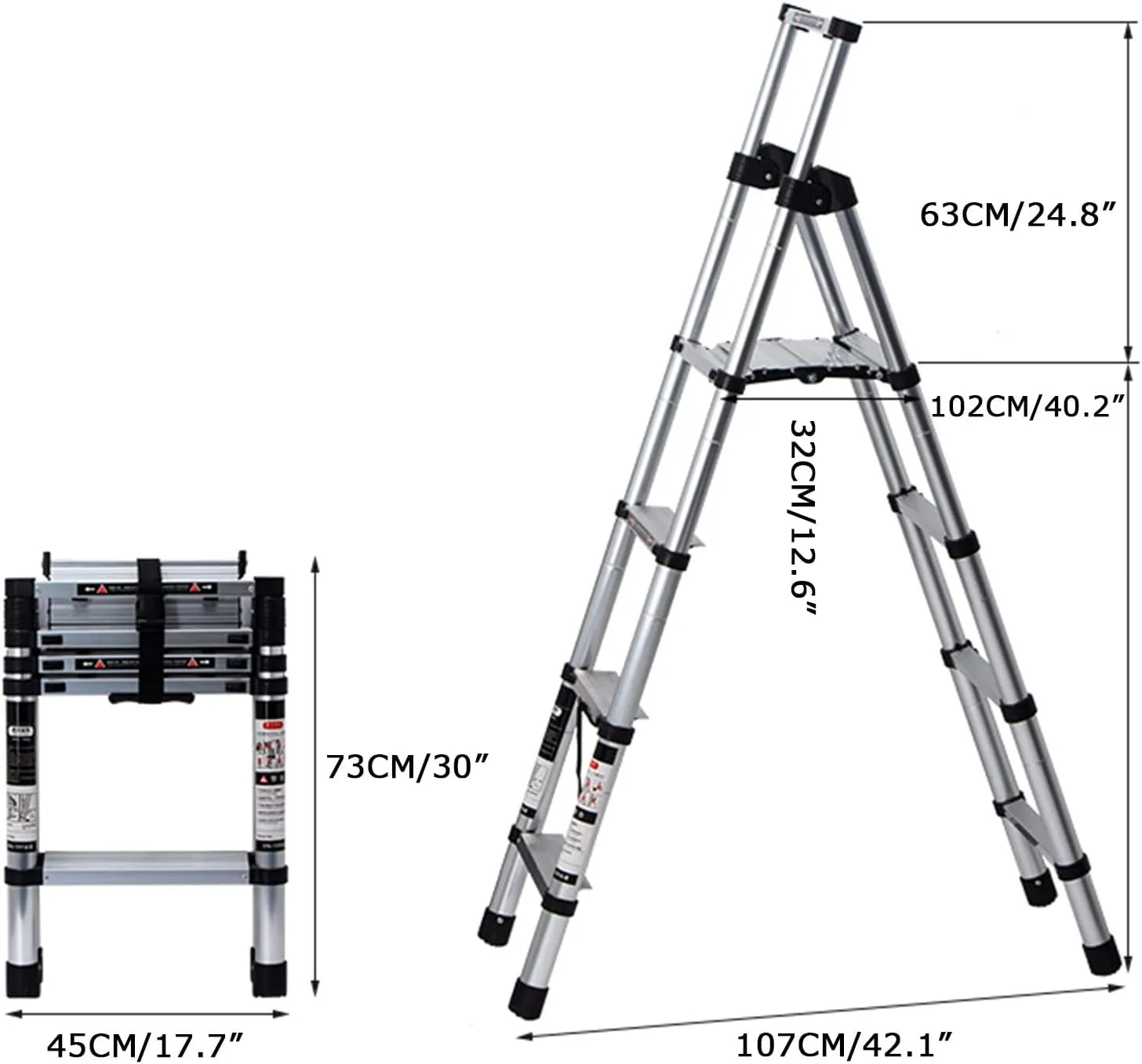 Retractable Folding Herringbone Ladder Multi-Functional Climbing Stairs Thickened Aluminum Alloy Lift Ladder (Size : 4-Step)