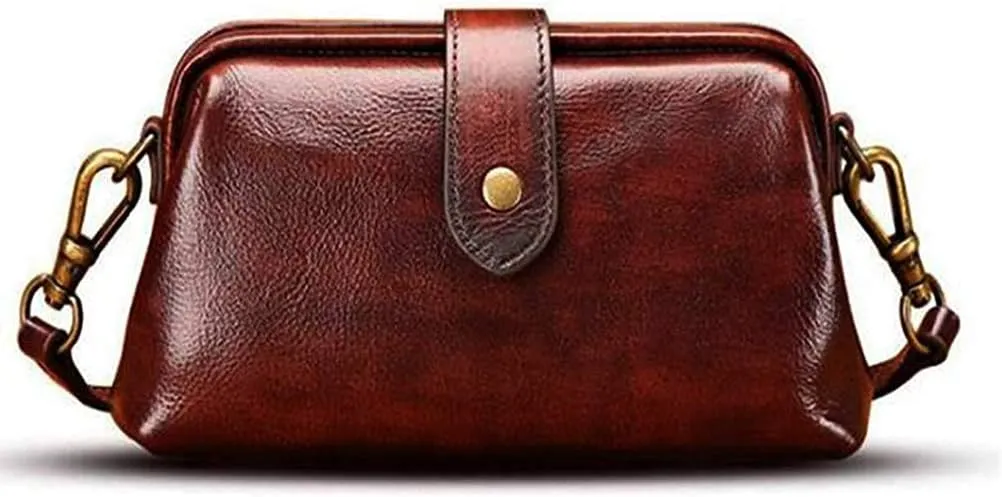 Retro Handmade Doctor Bag Crossbody Bag Women Vintage Leather Crossbody Shoulder Bag (Coffee)