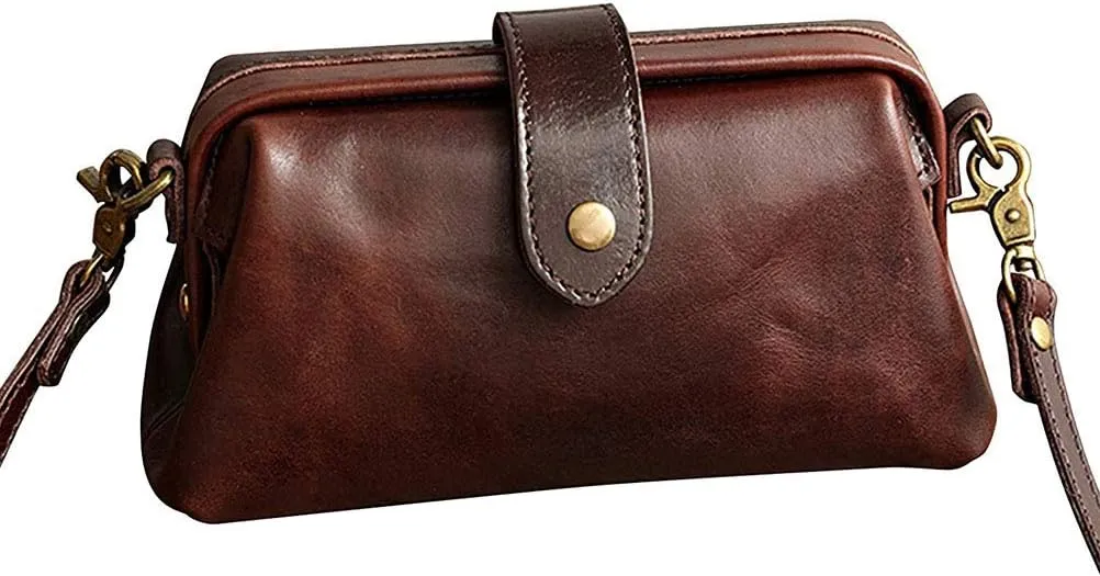 Retro Handmade Doctor Bag Crossbody Bag Women Vintage Leather Crossbody Shoulder Bag (Coffee)