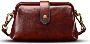 Retro Handmade Doctor Bag Crossbody Bag Women Vintage Leather Crossbody Shoulder Bag (Coffee)