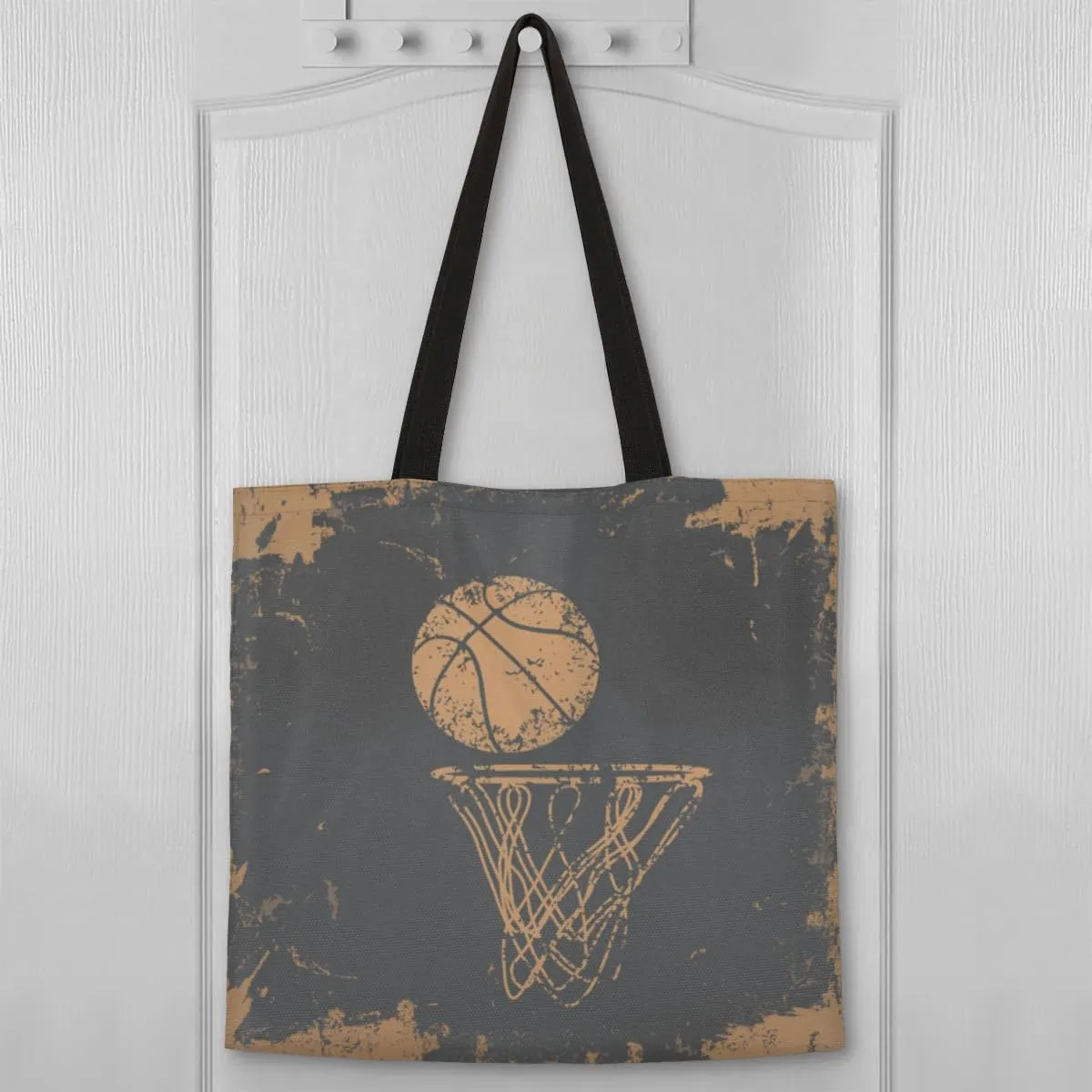 Retro Yellow Basketball Canvas Tote Bag for Women Men Stylish Tote Handbag Shoulder Bag Reusable Grocery Bag