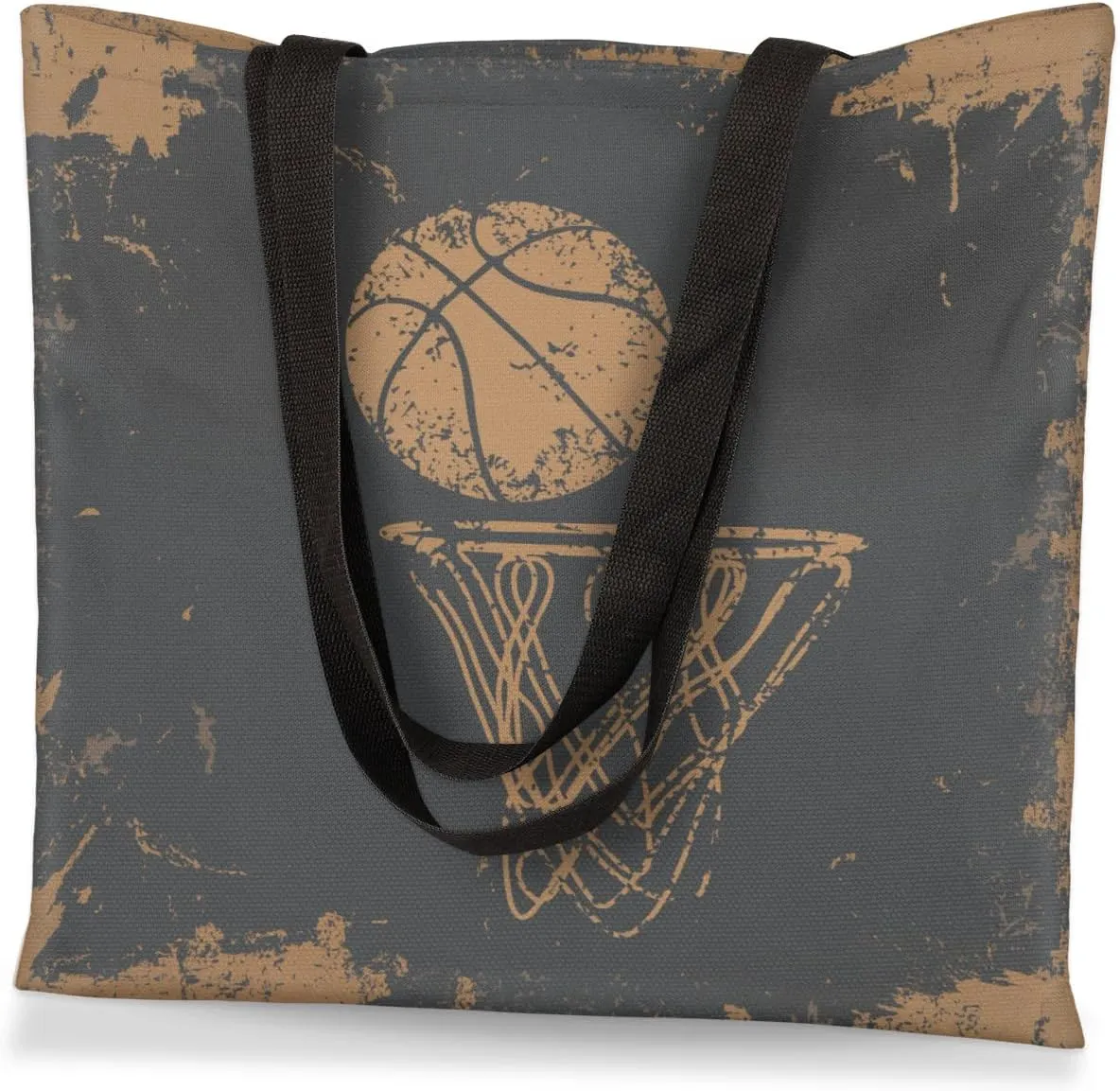 Retro Yellow Basketball Canvas Tote Bag for Women Men Stylish Tote Handbag Shoulder Bag Reusable Grocery Bag