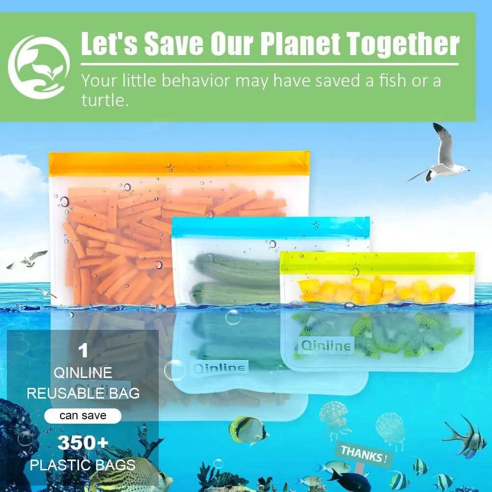 Reusable Food Storage Bags - 10 Pack Freezer Bags, Reusable Bags Silicone, EXTRA THICK Leakproof Reusable Lunch Bag for Salad Fruit Travel - 2 Gallon 4 Sandwich 4 Snack Bags