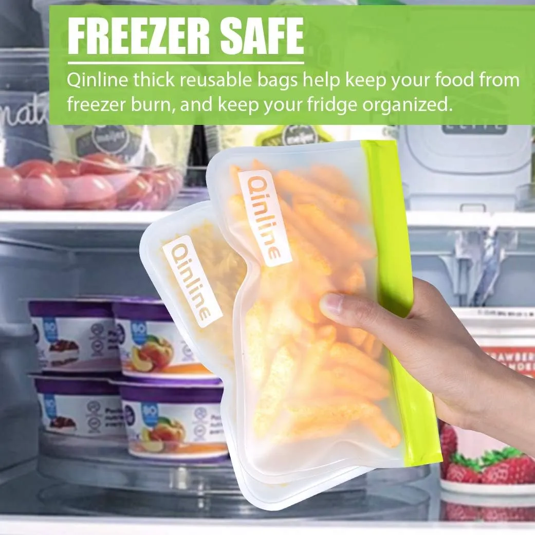 Reusable Food Storage Bags - 10 Pack Freezer Bags, Reusable Bags Silicone, EXTRA THICK Leakproof Reusable Lunch Bag for Salad Fruit Travel - 2 Gallon 4 Sandwich 4 Snack Bags