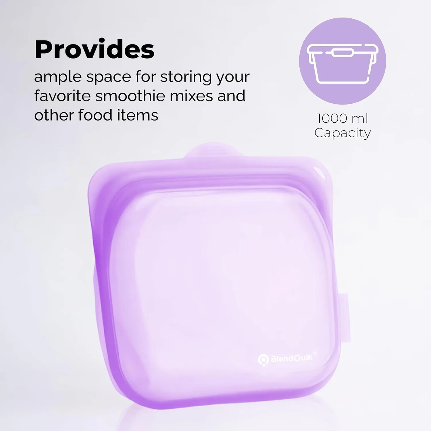 Reusable Silicone Food Storage Bags, 1000 ml Capacity, Leak Proof Freezer Silicone Bags, Easy To Clean Reusable Travel Bag, Purple