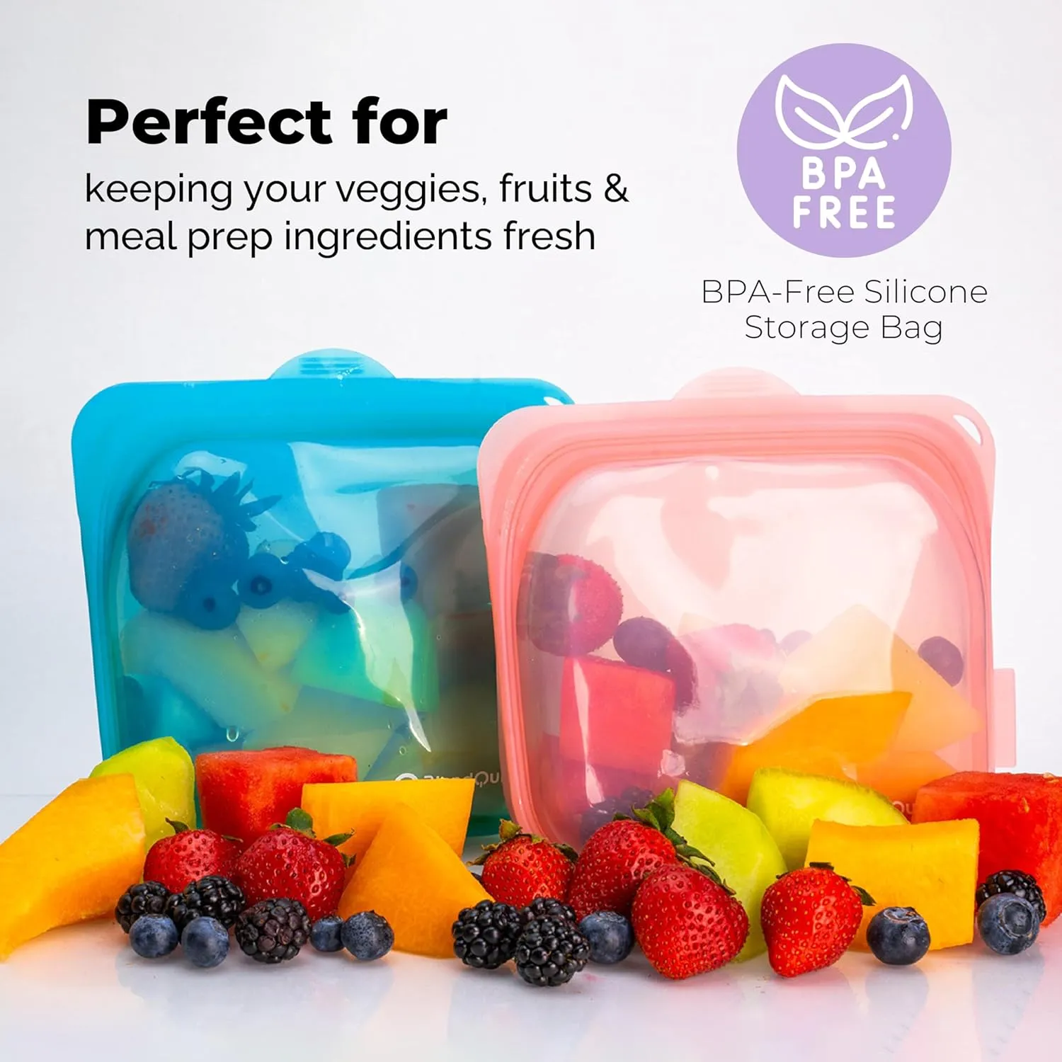 Reusable Silicone Food Storage Bags, 1000 ml Capacity, Leak Proof Freezer Silicone Bags, Easy To Clean Reusable Travel Bag, Purple