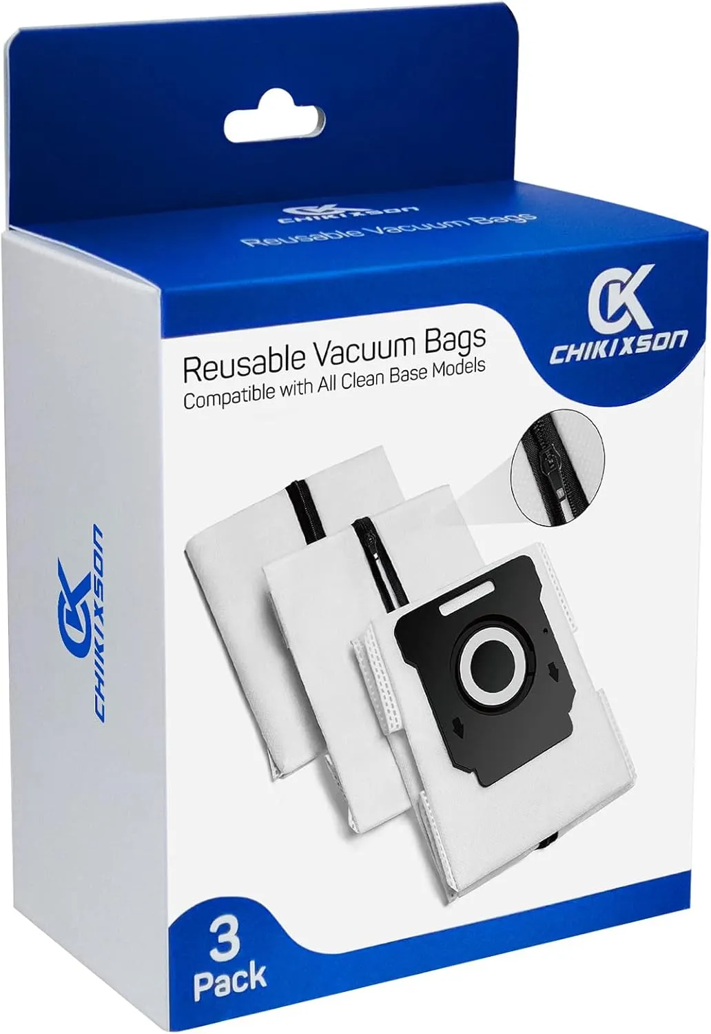 Reusable Vacuum Bags for All iRobot Roomba I & S & J Series Clean Base, 3 Pack, Zipper (New Version)